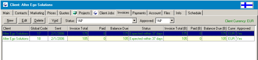 invoices page