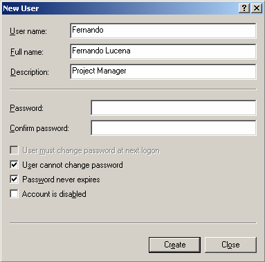 new user non proj