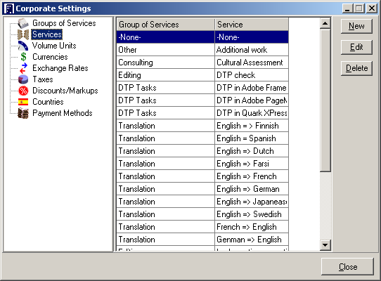 services set