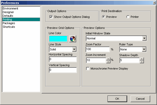 Preferences Printing