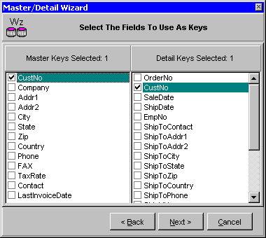 Wizard DataFields Master Detail
