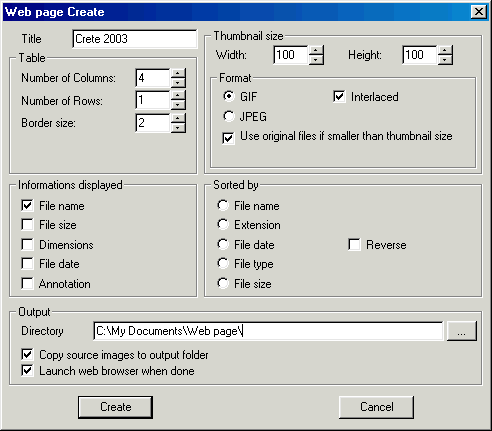 Dialog "Web page Create"